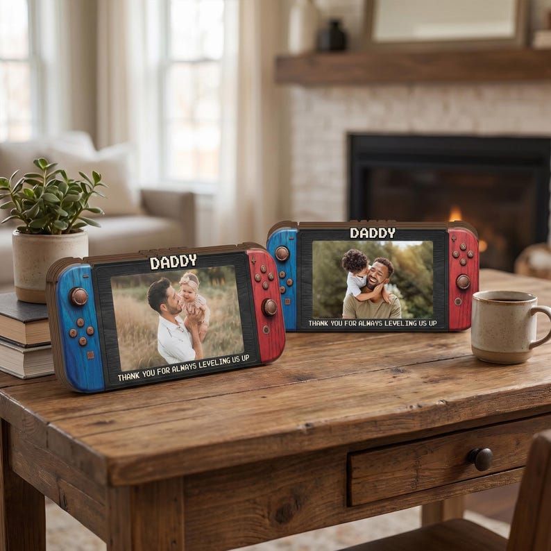 Custom Photo Dad 2D Flat Wooden Block, Personalized Fathers Day Gift for Gamer Dad