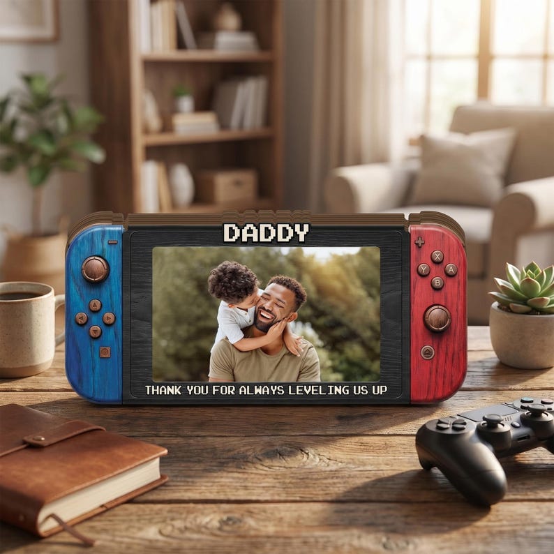 Custom Photo Dad 2D Flat Wooden Block, Personalized Fathers Day Gift for Gamer Dad