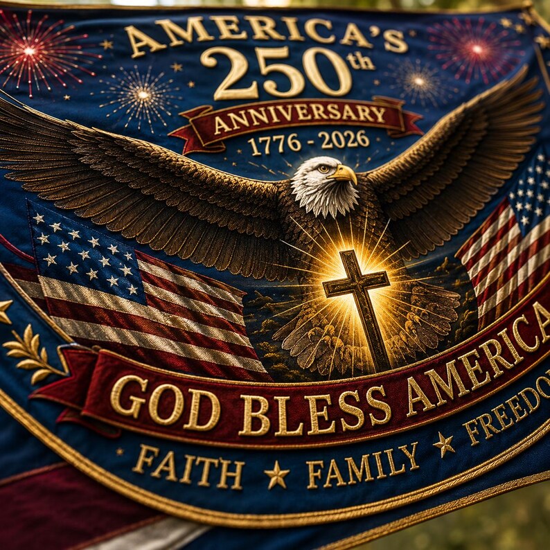 USA 250th Anniversary Patriotic Bunting Banner, Christian Freedom America 1776–2026 Semicircle Fence Flag