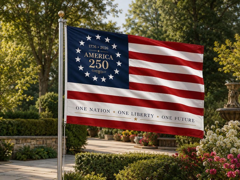 250 Years Freedom USA Flag, 1776–2026 Eagle Betsy Ross Grommet Flag