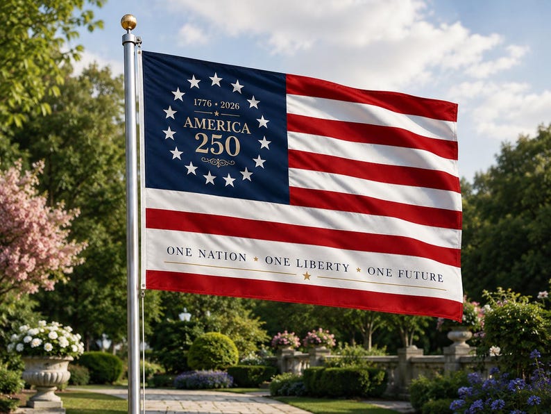 250 Years Freedom USA Flag, 1776–2026 Eagle Betsy Ross Grommet Flag