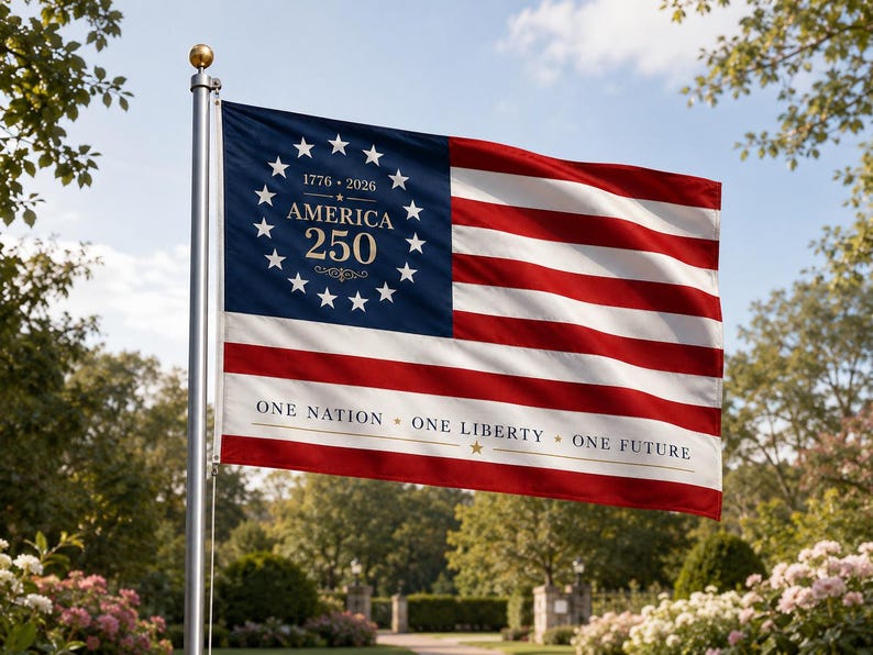 250 Years Freedom USA Flag, 1776–2026 Eagle Betsy Ross Grommet Flag