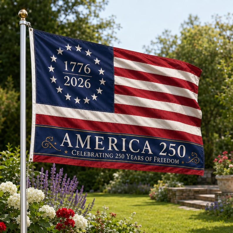 250 Years Freedom USA Flag, 1776–2026 Eagle Betsy Ross Grommet Flag