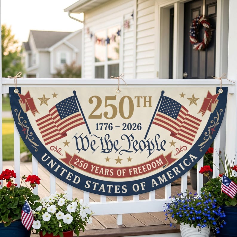 USA 250th Birthday Bunting Flag We The People Patriotic Porch Decor
