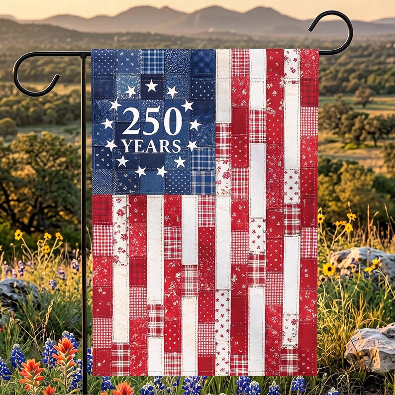 250 Years Patriotic Garden Flag, Faux Quilt Style American Yard Decor