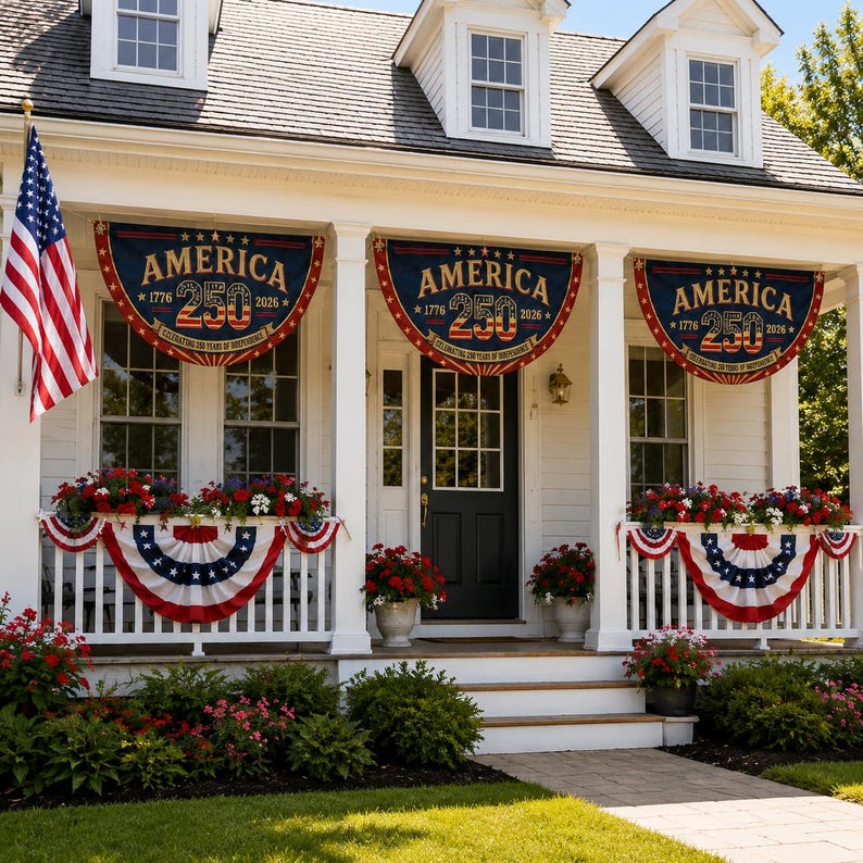 Retro 250th Anniversary Semicircle Fence Flag, 1776-2026 Patriotic Yard Banner