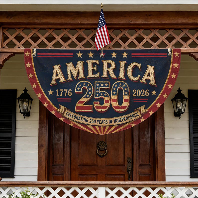 Retro 250th Anniversary Semicircle Fence Flag, 1776-2026 Patriotic Yard Banner