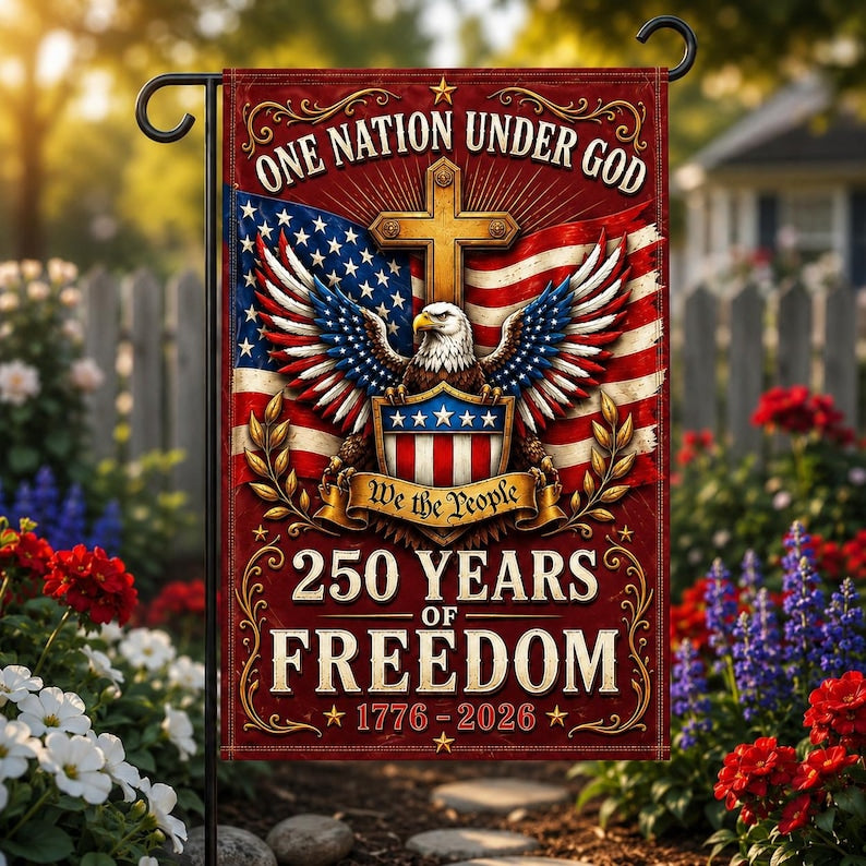 One Nation Under God Garden Flag, 250 Years of Freedom Patriotic Outdoor Decor