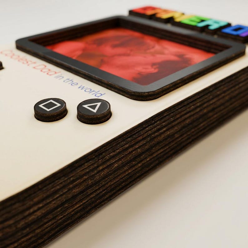 Personalized Gamer Dad Photo Frame, Retro Game Console Wooden Fram