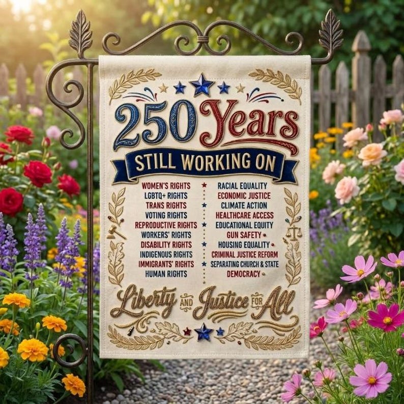 America 250 Years Garden Flag, Liberty and Justice For All Yard Flag, Progressive Political Activist