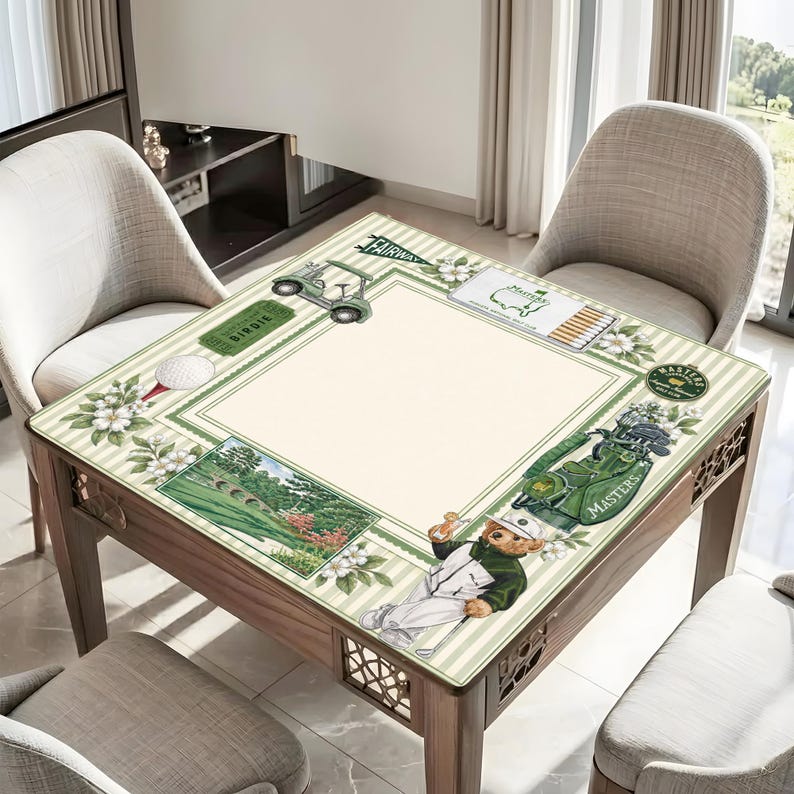 Personalized Golf Mahjong Mat, Masters Inspired Game Cover, Custom Monogram Gift