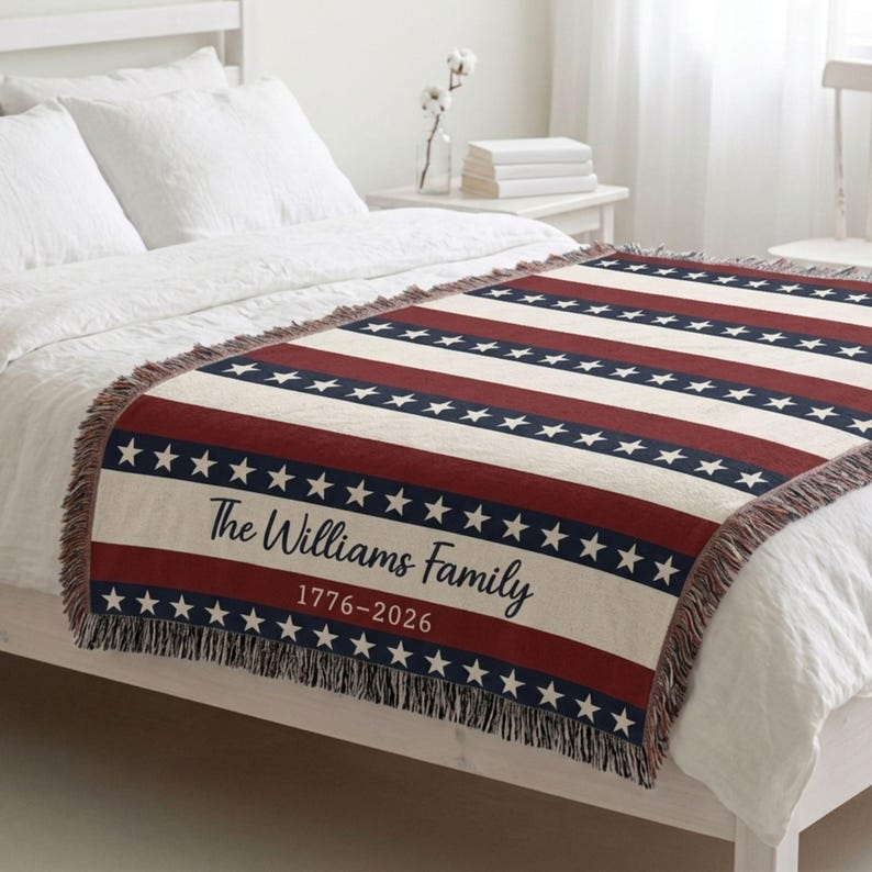 Custom Family Name Patriotic Throw July 4th Decor Independence Day 1776 2026