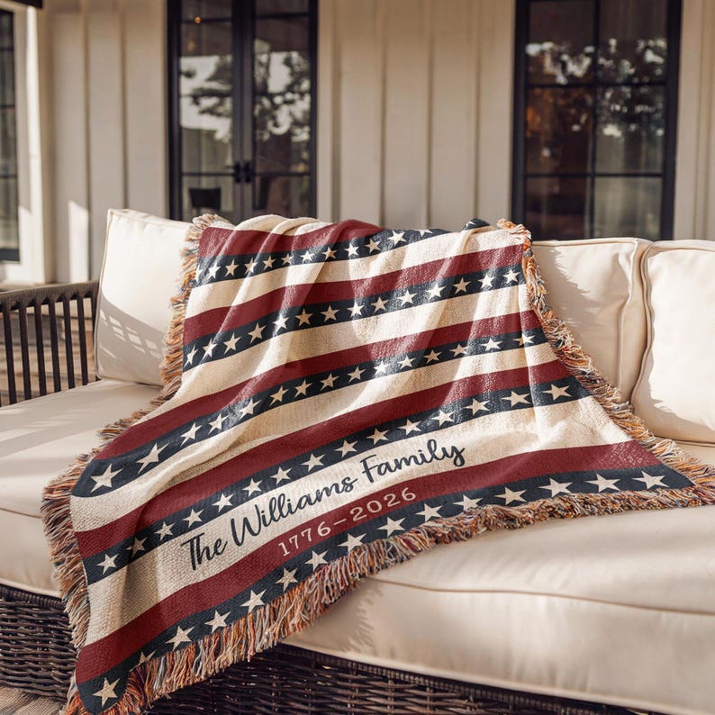 Custom Family Name Patriotic Throw July 4th Decor Independence Day 1776 2026