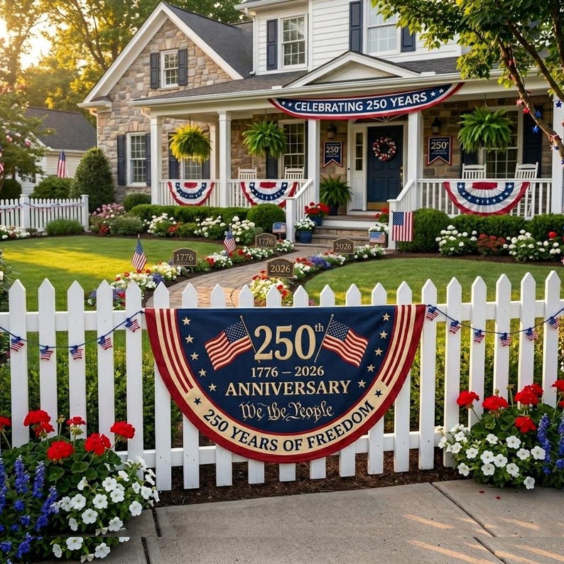 250th Anniversary America Bunting Flag, Patriotic Semicircle Bunting Flag