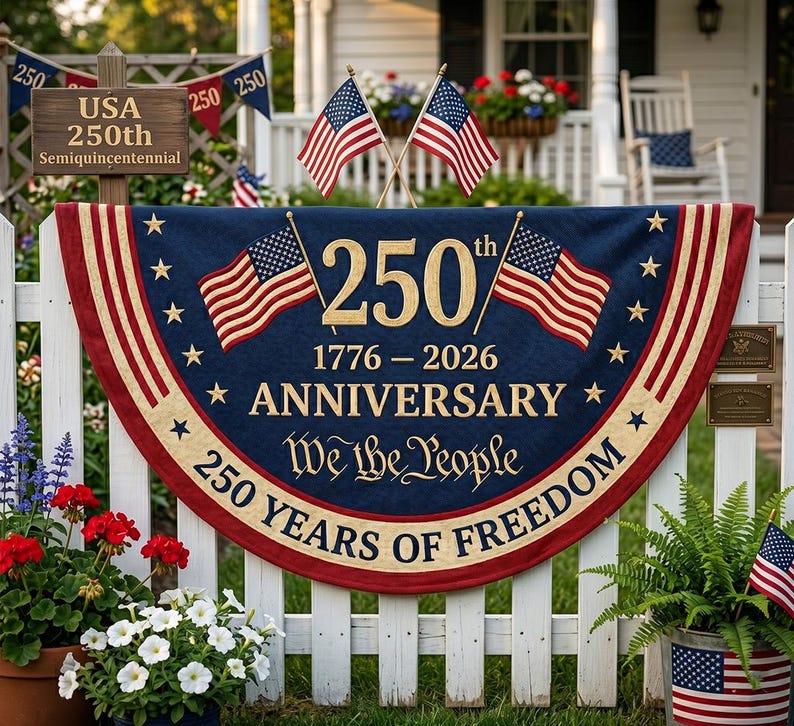 250th Anniversary America Bunting Flag, Patriotic Semicircle Bunting Flag