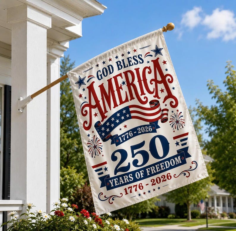 God Bless America Flag, Vintage 250 Years Of Freedom Yard Flag