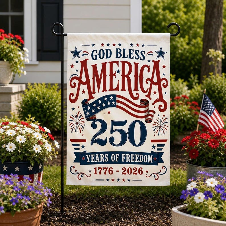 God Bless America Flag, Vintage 250 Years Of Freedom Yard Flag