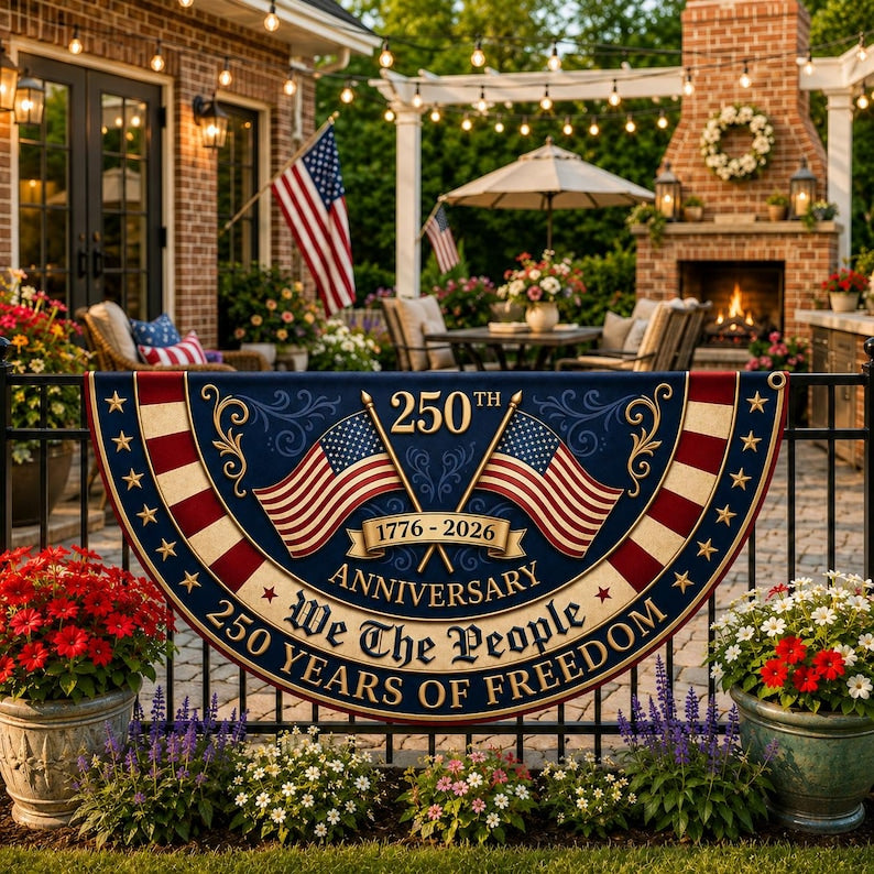 America 250th Anniversary Banner, Semicircle Bunting Flag