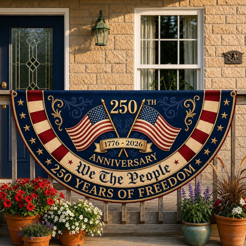 America 250th Anniversary Banner, Semicircle Bunting Flag