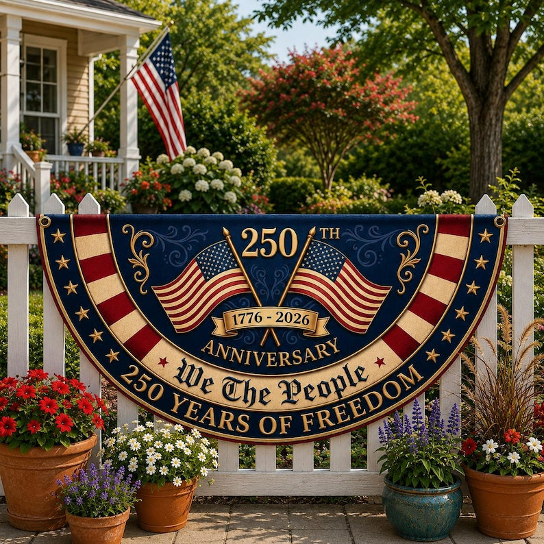 America 250th Anniversary Banner, Semicircle Bunting Flag