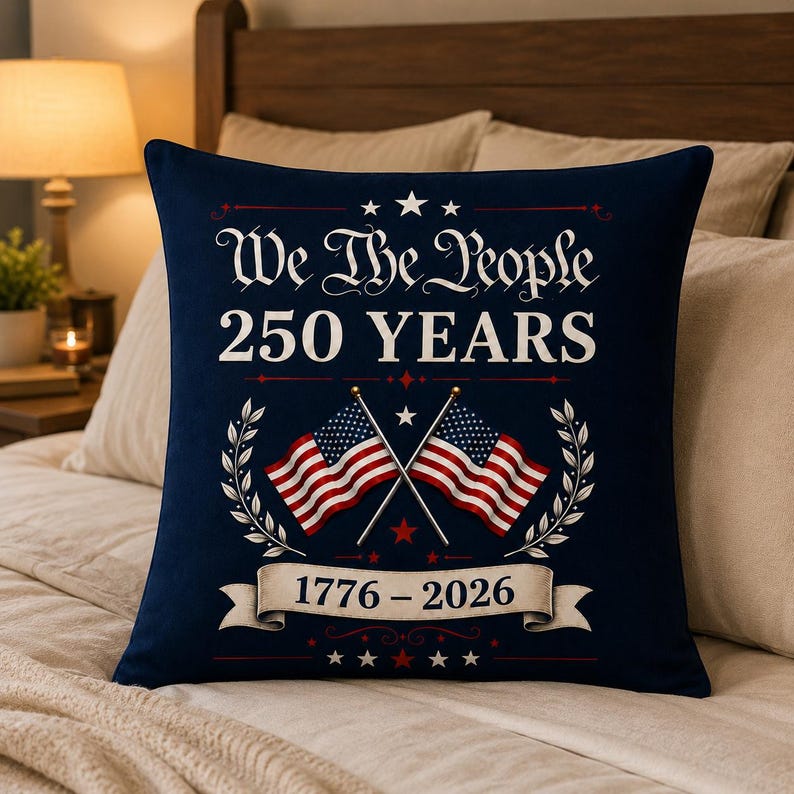 We The People 250 Years Pillow, Patriotic USA 1776 2026 America Anniversary Pillow