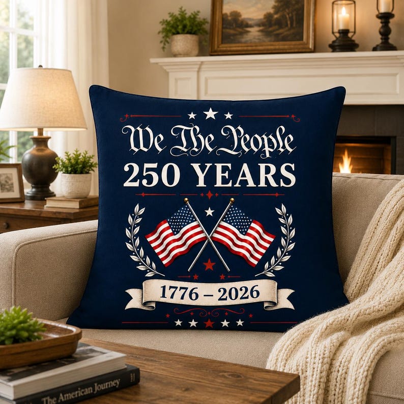 We The People 250 Years Pillow, Patriotic USA 1776 2026 America Anniversary Pillow