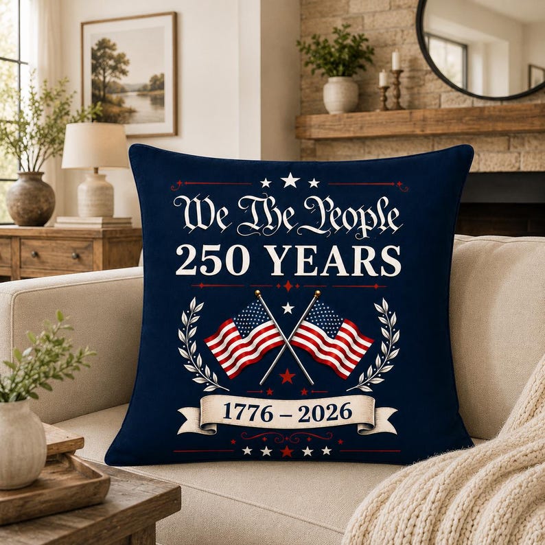 We The People 250 Years Pillow, Patriotic USA 1776 2026 America Anniversary Pillow