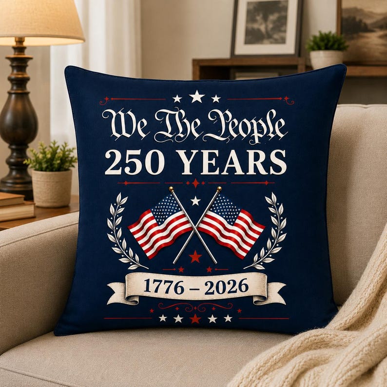We The People 250 Years Pillow, Patriotic USA 1776 2026 America Anniversary Pillow
