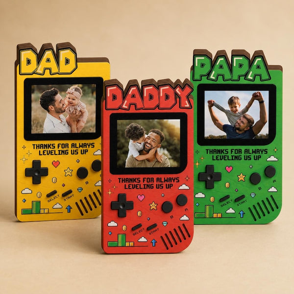 Custom Photo Dad Frame 2D Flat Wooden Block, Retro Game Console Photo Wooden Block Sign