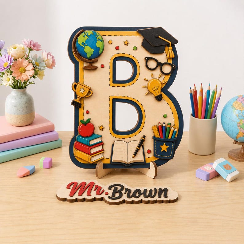 Custom Teacher Door Sign Personalized Teacher Door Sign, Custom Name Wood Letter Personalized Teacher Name Sign