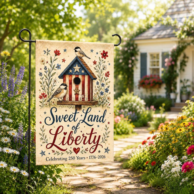 Sweet Land of Liberty America 250 Garden Flag, 1776-2026 Patriotic Yard Flag