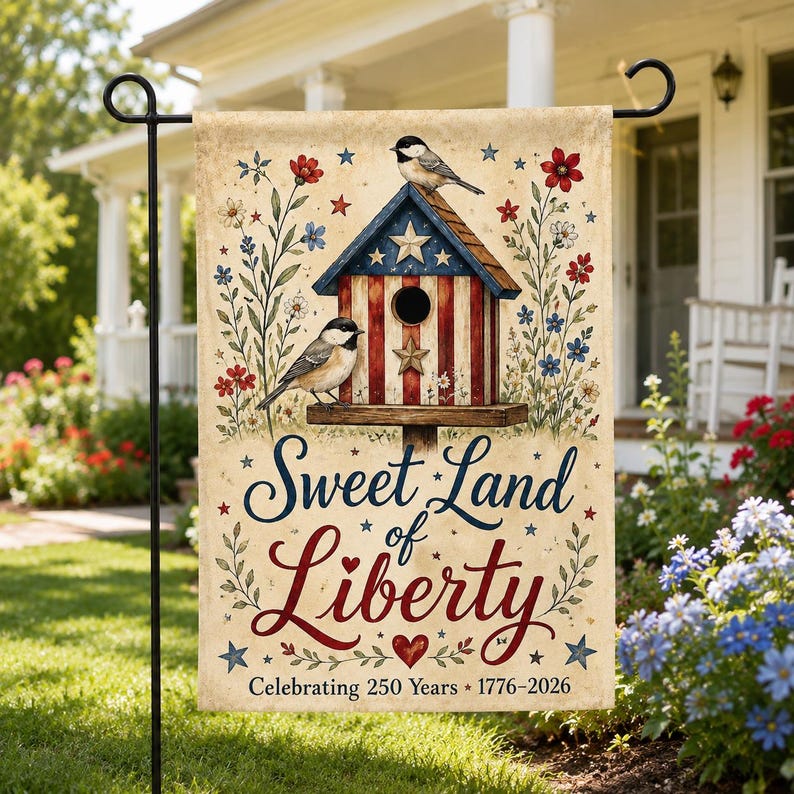 Sweet Land of Liberty America 250 Garden Flag, 1776-2026 Patriotic Yard Flag