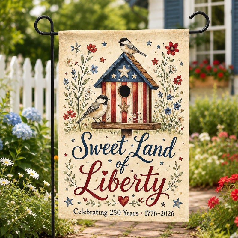 Sweet Land of Liberty America 250 Garden Flag, 1776-2026 Patriotic Yard Flag
