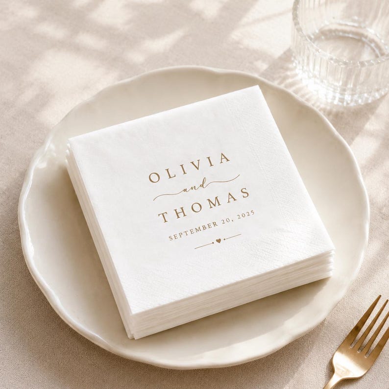 Custom Wedding Napkins with Text, Personalized Wedding Cocktail Napkins for Engagement
