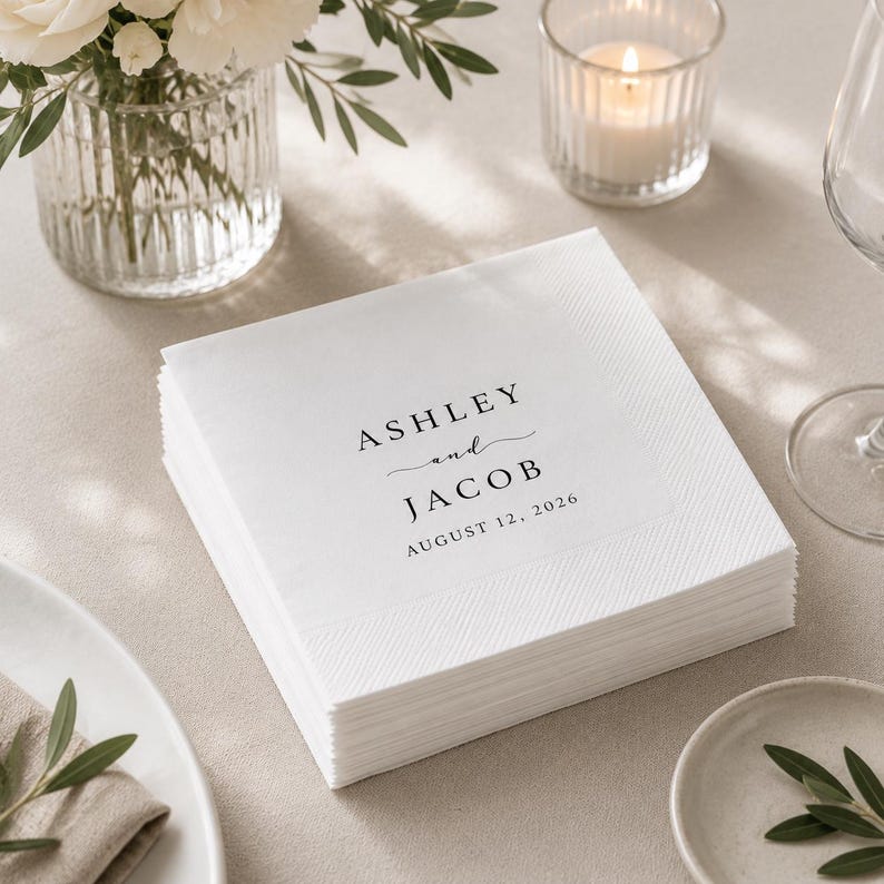 Custom Wedding Napkins with Text, Personalized Wedding Cocktail Napkins for Engagement