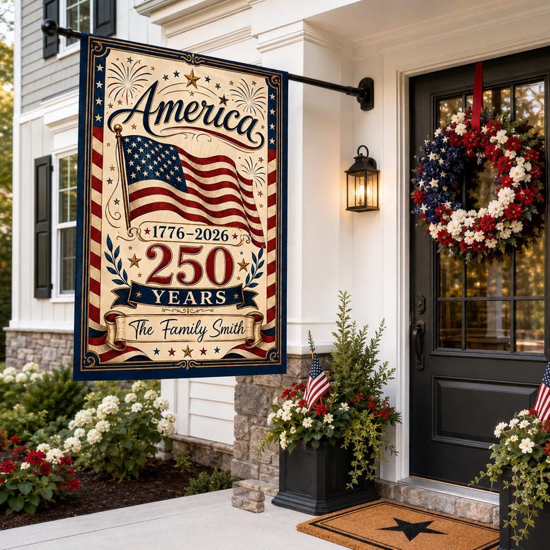 Personalized America 250 Garden Flag, Custom Family Name Patriotic Yard Flag