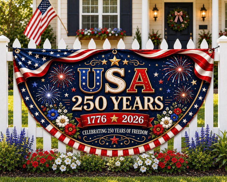 USA 250th Anniversary Banner, 1776-2026 Patriotic Porch Decor