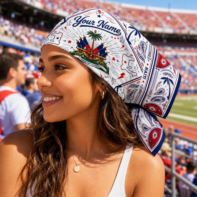 Custom Haiti Scarf, Custom Haiti Bandana, Beautiful Soft Haitian Flag Pattern Scarf