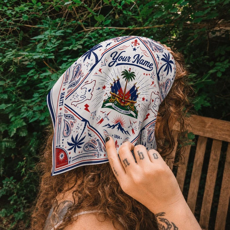 Custom Haiti Scarf, Custom Haiti Bandana, Beautiful Soft Haitian Flag Pattern Scarf