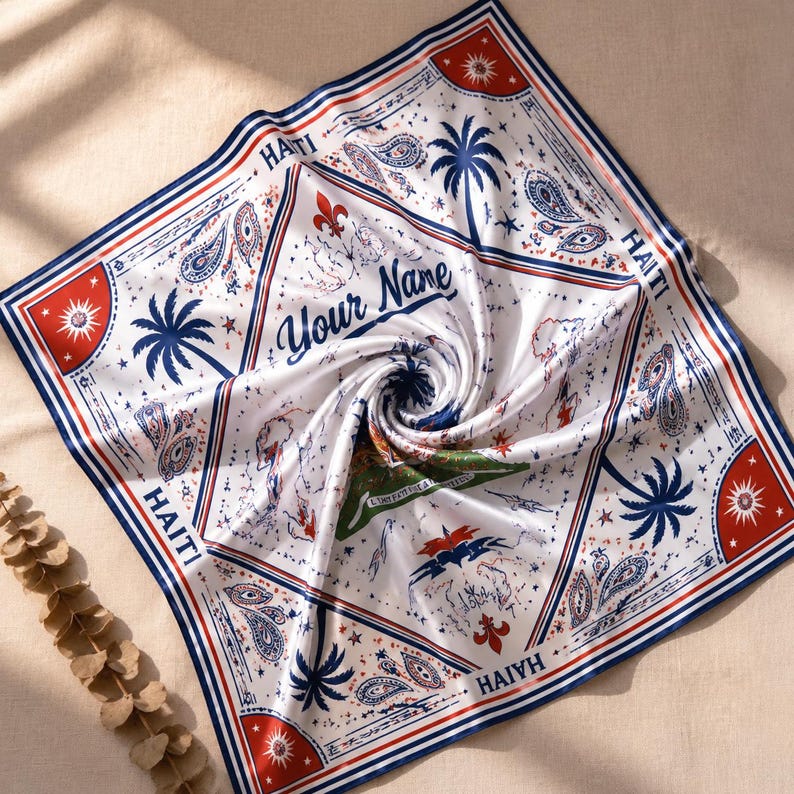 Custom Haiti Scarf, Custom Haiti Bandana, Beautiful Soft Haitian Flag Pattern Scarf