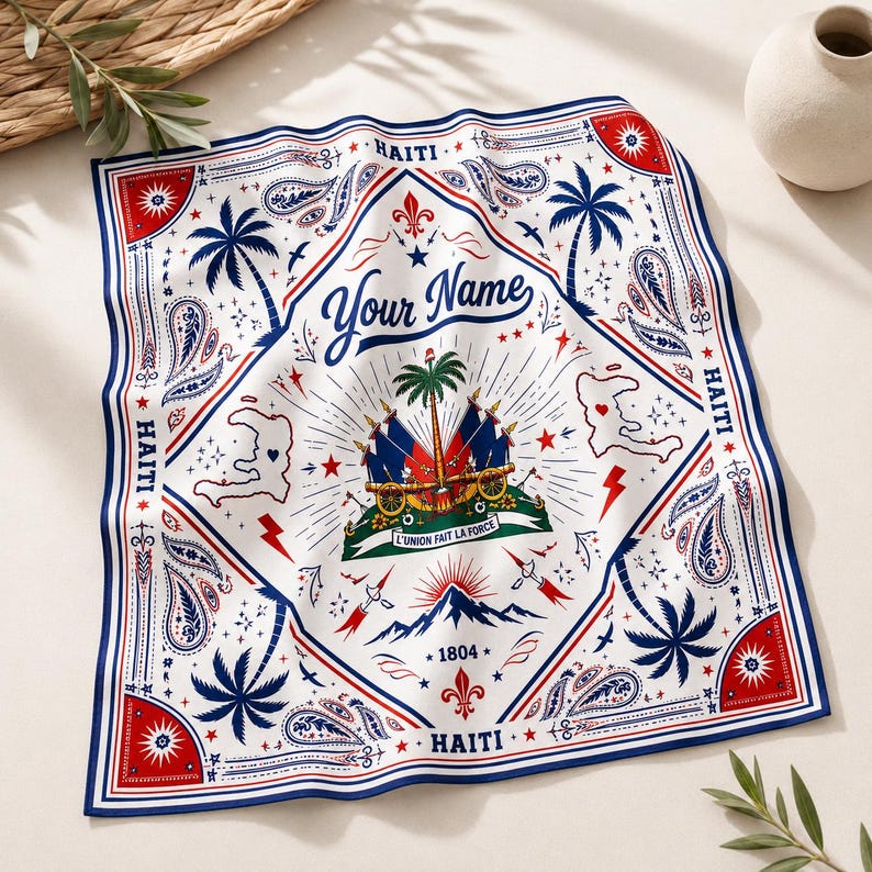 Custom Haiti Scarf, Custom Haiti Bandana, Beautiful Soft Haitian Flag Pattern Scarf
