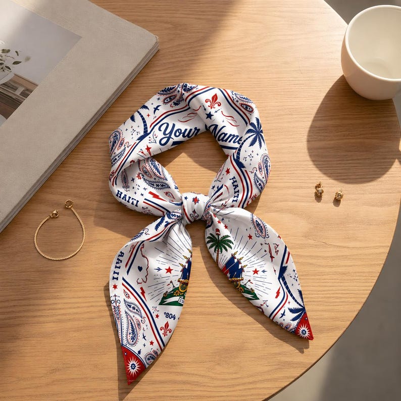 Custom Haiti Scarf, Custom Haiti Bandana, Beautiful Soft Haitian Flag Pattern Scarf