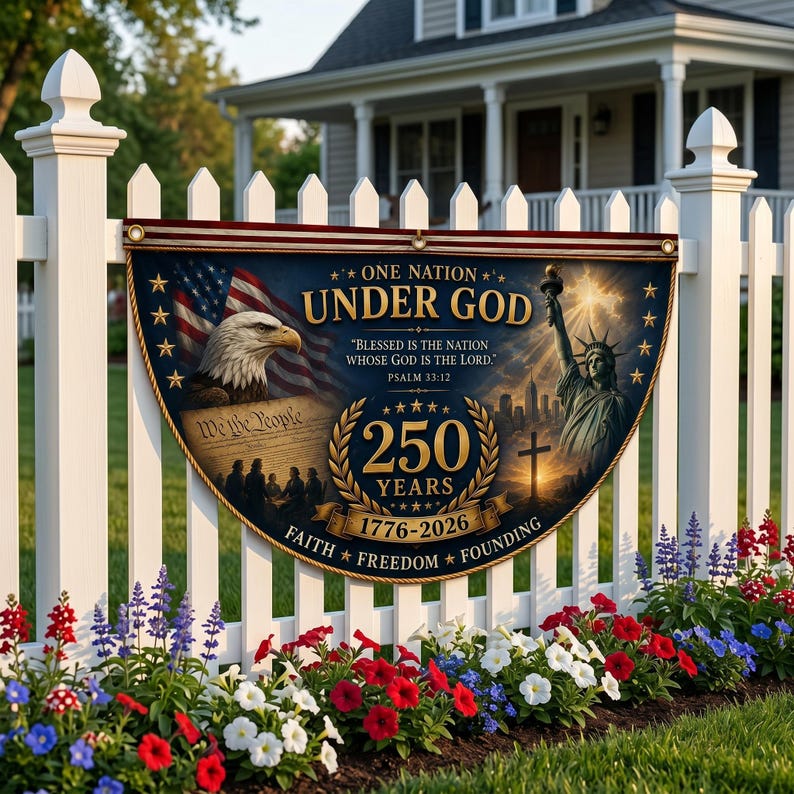 God Bless America 250th Anniversary Flag, One Nation Under God Christian Bunting