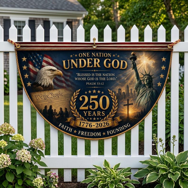 God Bless America 250th Anniversary Flag, One Nation Under God Christian Bunting