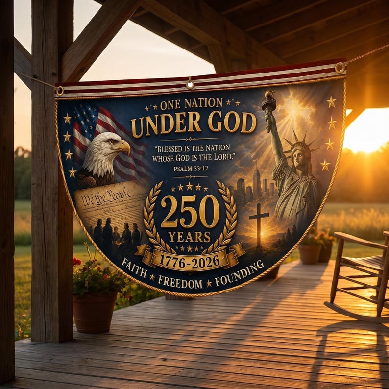 God Bless America 250th Anniversary Flag, One Nation Under God Christian Bunting