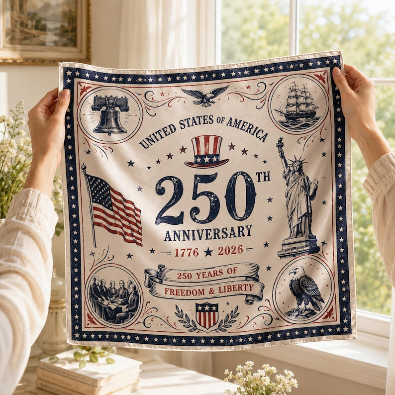 America 250th Anniversary Satin Scarf, Patriotic Head Scarf