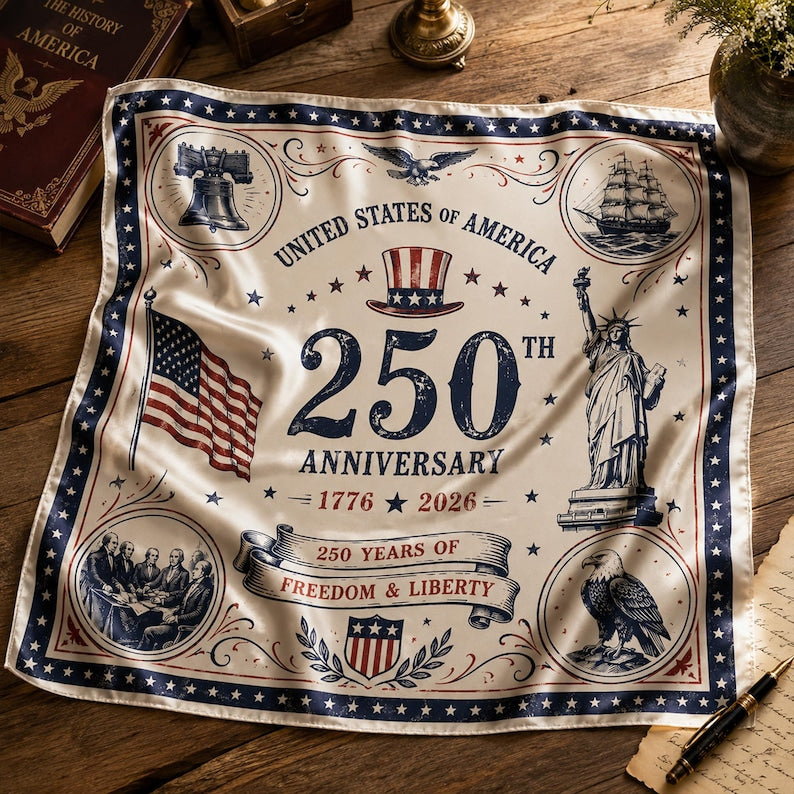 America 250th Anniversary Satin Scarf, Patriotic Head Scarf