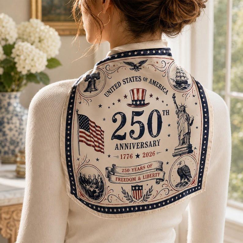 America 250th Anniversary Satin Scarf, Patriotic Head Scarf