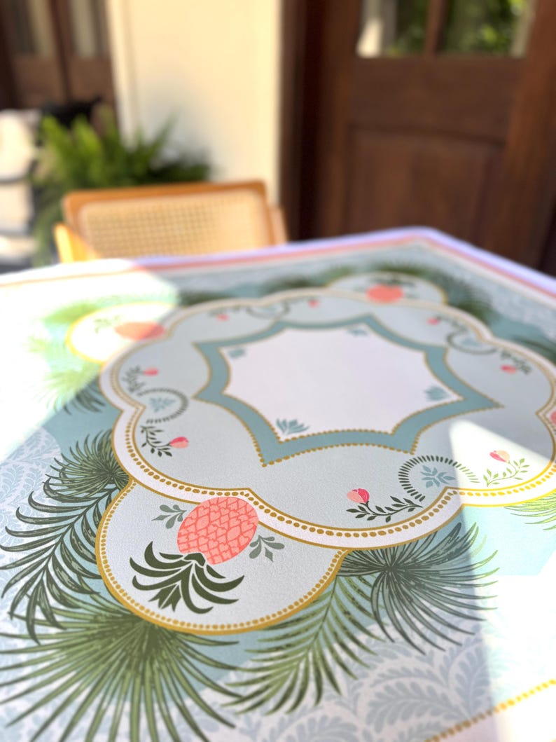 Pineapple Palms Mahjong Mat, Tropical Mahjong Table Mat, Palm Beach Mahjong Decor, Grandmillennial