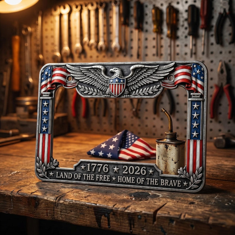 1776-2026 Patriotic Car Accessory, Aluminum Vintage Frame, Patriotic Gift for Veterans 2pcs